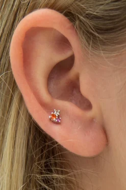 New Mini Pendiente Circon Naranja y Rosa Mini Pendientes Y Aritos