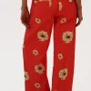 Outlet Pantalón Recto Flores Maxi Pantalones