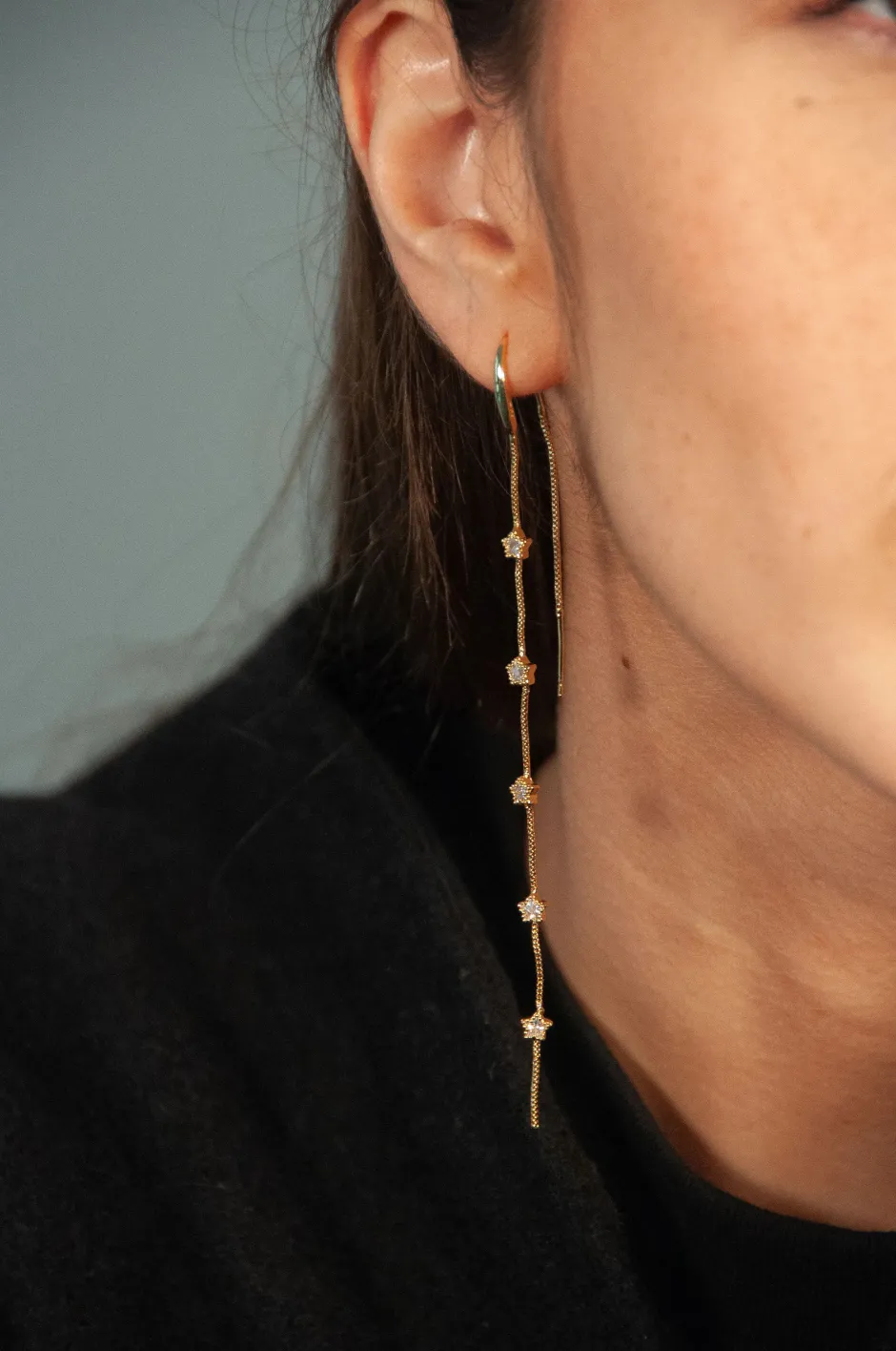 Fashion Pendiente Doble Cadena Estrellas (Unidad) Dobles Cadena